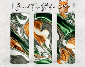 Liquid Metal Tumbler Wrap, Green Orange 3D Design (PNG Digital Download)