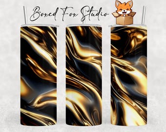 Black and Gold Liquid Metal Tumbler Wrap, 20oz Skinny Seamless Sublimation (PNG Digital Download)