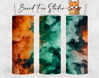 Smoke Tumbler Wrap, Green and Orange 3D Design (PNG Digital Download