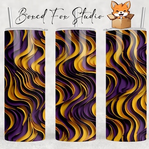 Purple and Gold 3D Tiger Stripes Design 20oz Skinny Tumbler Wrap Seamless Sublimation Template Paper Quilling Pattern, PNG Digital Download