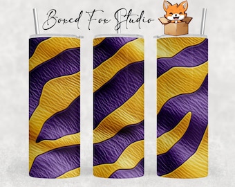 Purple and Gold Leather Tiger Stripe Tumbler Wrap (PNG Digital Download)