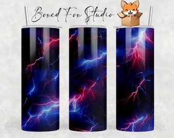 Lightning Tumbler Wrap Design, Red and Blue Seamless (PNG Digital Download)