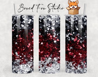 Glitter Tumbler Wrap, Crimson Red Gray White Design (PNG Digital Download)