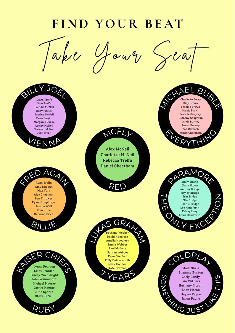 Seating Song Names Music Themed Wedding Seating Chart - Etsy UK