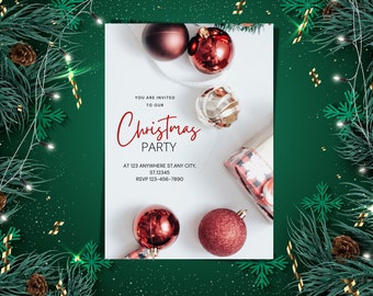 Plantilla de invitación a fiesta de Navidad minimalista moderna, tarjeta de Navidad imprimible, tarjeta navideña editable, descarga instantánea