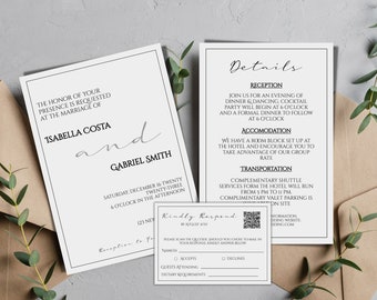 Conjunto de plantillas de invitación de boda minimalista / Invitación imprimible / Invitación de moda, detalles y conjunto de rsvp / Editar con TEMPLETT / Descarga instantánea