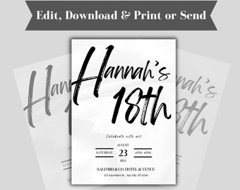 Invitación de cumpleaños editable con tema negro