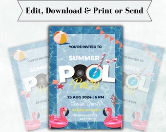 Invitación editable para fiesta en la piscina de verano