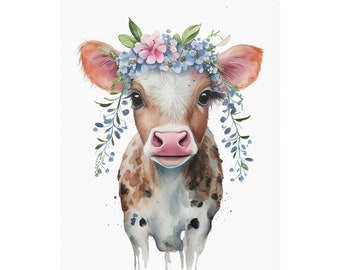 Décor d’art mural de pépinière d’animaux de veau brun, art de pépinière, impression de pépinière, art de mur de vache, impression d’animal de veau, décor de pépinière, pépinière d’animaux de ferme