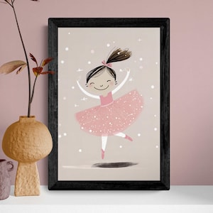 Ballerina Art Cute Little Asian Girl Dance Print Nursery Decor Ballet Artwork for Little Girl Ballet Gift Baby Wall Decor Wood Frame Print