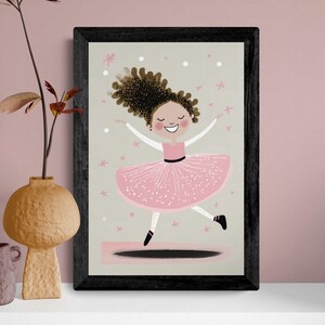Ballerina Art Cute Little Girl Dance Stampa Nursery Decor Ballet Artwork per Little African American Girl Ballet Decorazione da parete Stampa con cornice in legno