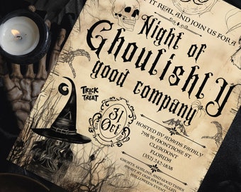 Vintage Halloween Party Invitation, Instant Download, Canva Editable Template, Instant Download, Printable Halloween Invite for Adults