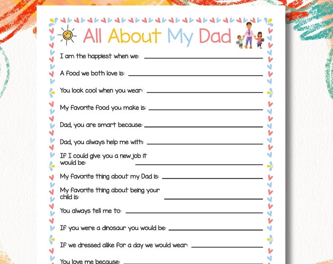 Father #39 s Day Survey Printable All About Dad Questionnaire Kids Father #39 s