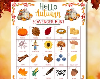 Scavenger Hunt, Scavenger Hunt for Kids, Autumn Scavenger Hunt, Scavenger Hunt for Kids Outdoors, Fall Scavenger Hunt Printable for Kids