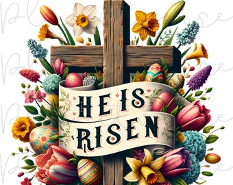 He is Risen, He is Risen PNG, Luke 24:6, Retro Easter png, Easter Christian Png, Bible Verse Easter PNG, Christian Easter Png, Spring PNG