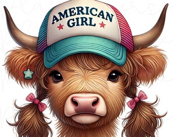 Fourth Of July Png, Patriotic Cow PNG, American Cow, Western Cow, Highland Cow PNG, Highland Cow PNG, July 4th Png, Highland Cow Sublimation