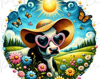Hello Spring PNG Designs, Spring Clipart, Spring Flowers, Spring Vibes PNG, Cow Png, Cow Sublimation, Spring Cow png, Stickers, Spring PNG,