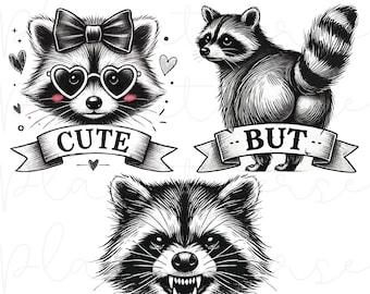 Süß aber wild, Waschbär PNG, Wildheit PNG, Waschbär im Vintage-Stil, Lustiger Waschbär Png, Retro Png, Bleib Trashy Waschbär Png, Waschbär Lustiges Meme