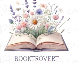 Booktrovert png, bloemenboek, literaire sublimatie, boek wilde bloemen, bloemenboeken, boekenliefhebber png, png-boeken, boekenliefhebber sublimatie