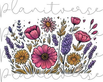 Wildflower PNG, Flower Meadow PNG, Floral PNG, Minimalist Flower Art, Wildflower Clipart, Wildflower Sublimations, Meadow Png, Floral Prints