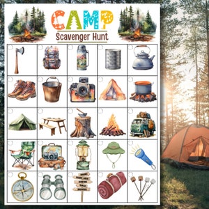 Camping Schnitzeljagd, Schnitzeljagd für Kinder, Kinder Camping Spiele, Familien Camping Spiel, Sommercamp Spiel, Schnitzeljagd, Spiele im Freien
