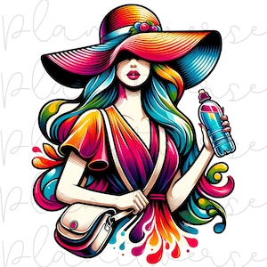 Sunhat Girl Clipart, Clipart ragazza arcobaleno, Clipart ragazza alla moda, Clipart donna, Clipart ragazza, PNG donna, PNG sublimazione donna, Tshirt