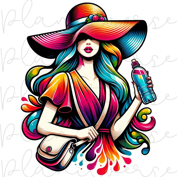 Rainbow girl clipart, Fashionable girl clipart, Sunhat Girl Clipart, Woman clipart, Girl clipart, Woman PNG, Woman Sublimation PNG, Tshirt