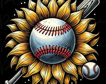 Baseball Sunflower PNG, Baseball PNG, Baseball Sublimation, Baseball Clipart, Baseball Mama, Baseball Sunflower Png Image, DTF Png, Mom Gift