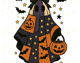 Retro Halloween-spook png, Halloween png, trendy patchwork spookachtig spook png, schattig boe-spook coquette png, herfstpompoen png, spookachtig seizoen