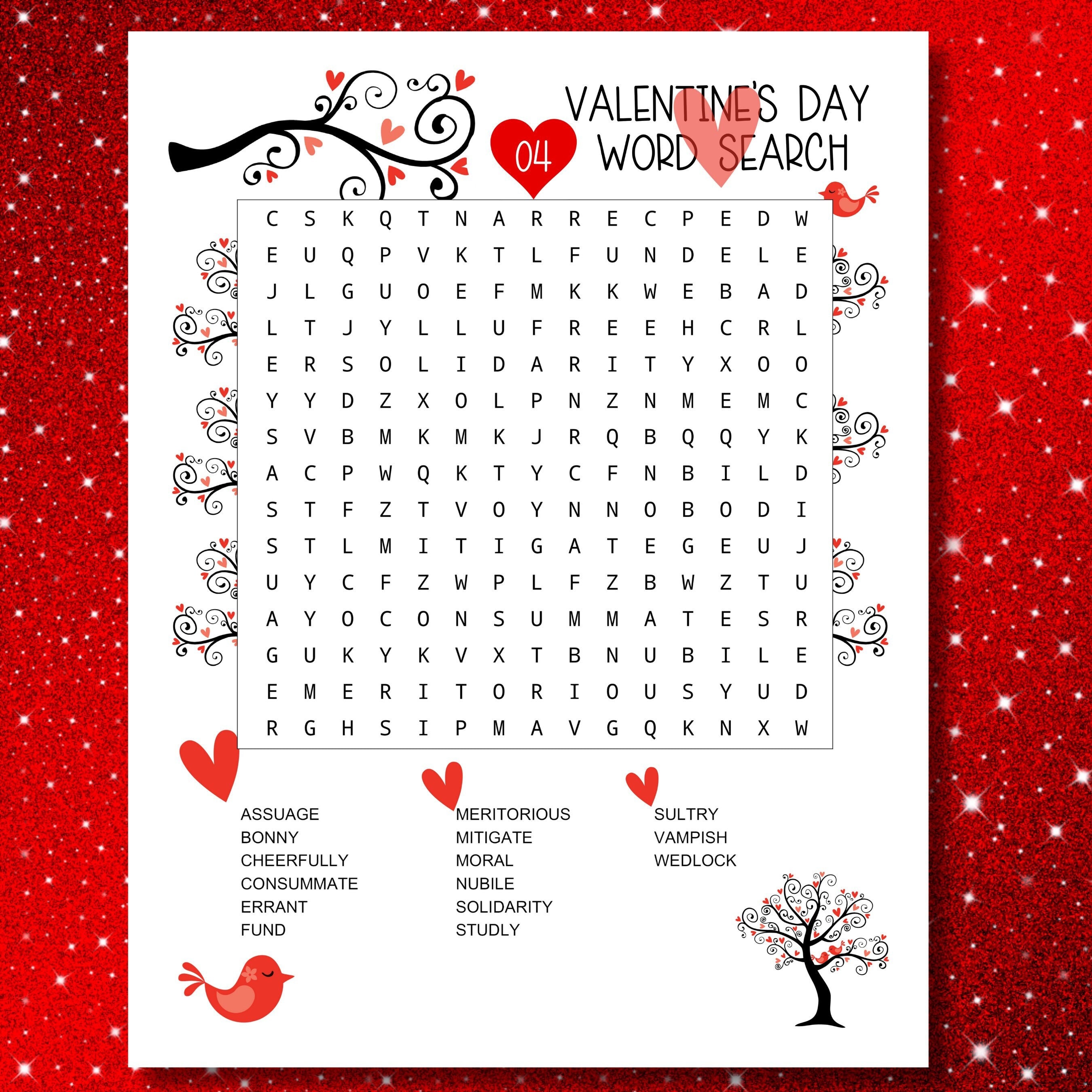 Valentine's Day Word Search Puzzles for Adults, Word Search, Galentine ...