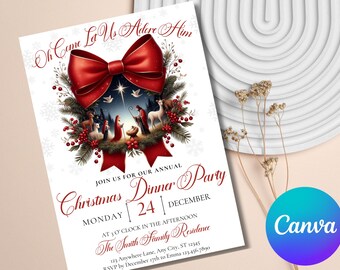 Editable Nativity Invitation, Nativity Invitation, Religious Invitation, Oh Come Let Us Adore Him Invitation,Jesus Birthday Party Invitation