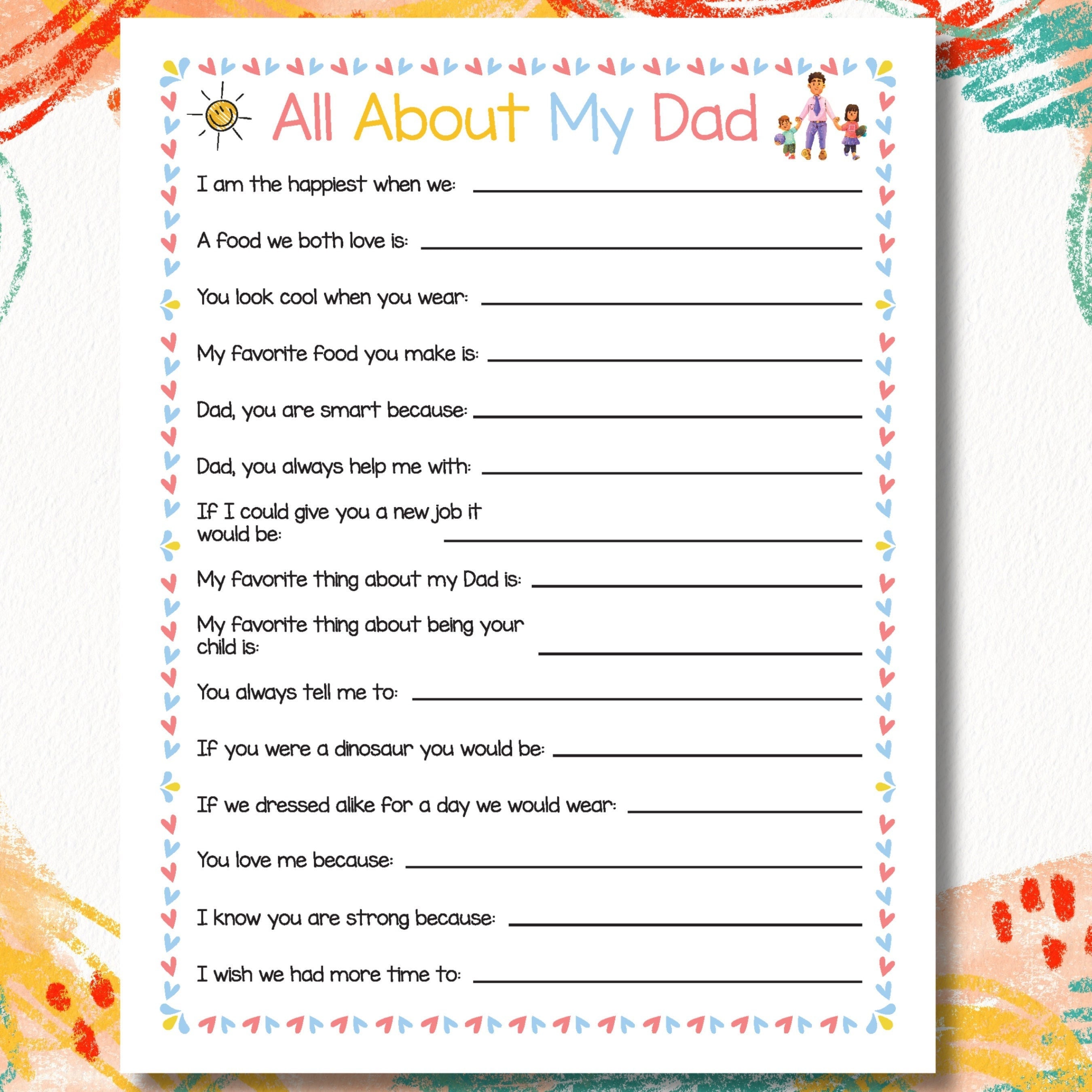 All About My Dad Printable, Personalized Gift for Dad, Bonus Dad, Fill ...