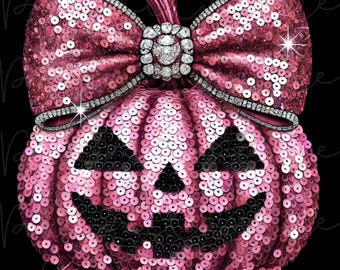 Pink Sequin Pumpkin PNG, Halloween PNG, Coquette Bow Png, Pink Jack O' Lantern, Pink Halloween, Halloween Clipart, Pumpkin Clipart, DTF Png