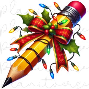 Christmas Teacher Pencil PNG, Teacher Pencil Coquette Bow PNG, Teacher Clipart PNG, Teacher Coquette Png, Pencil Bow Png, Back To School Png