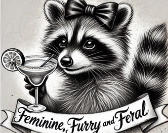 Feminine Furry und Wilde PNG, Waschbär PNG, Waschbär im Vintage-Stil, Lustiger Waschbär Png, Retro Png, Bleiben Sie kitschig Waschbär Png, Waschbär Lustiges Meme