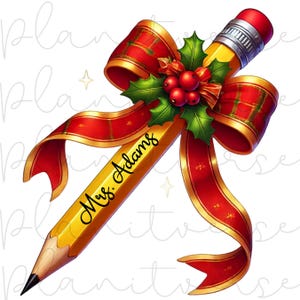 Pencil Bow PNG, Christmas Png, Custom Teacher Gift, Teacher Appreciation Gift, Teacher Pencil Coquette Bow PNG, Teacher Coquette PNG, Xmas