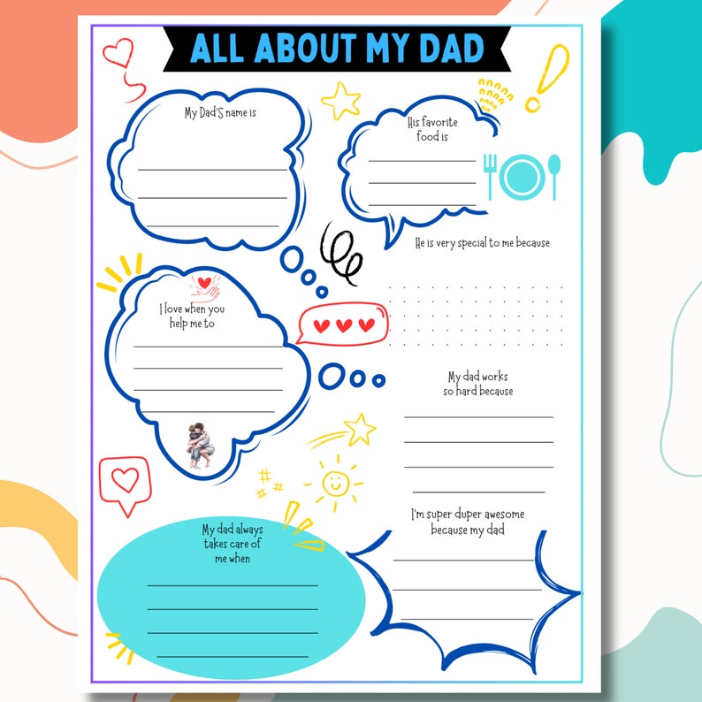 Father's Day Gift Printable, All About My Dad, Fill in the Blank, Dad ...