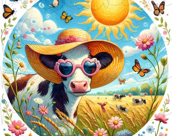 Spring Cow png, Hello Spring PNG Designs, Spring Clipart, Spring Flowers, Spring Vibes PNG, Cow Png, Cow Sublimation, Stickers, Spring PNG,