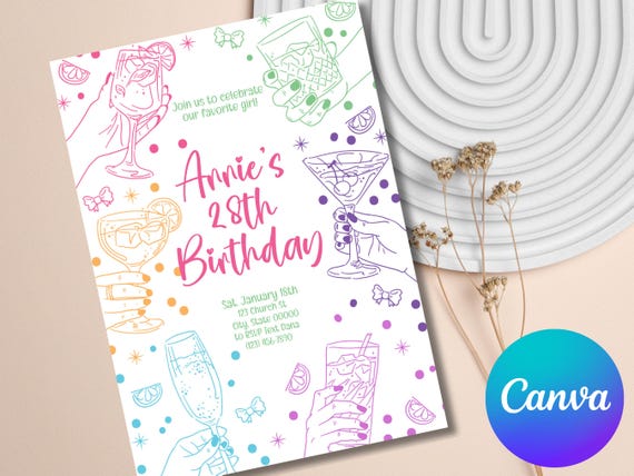 Editable Birthday Invitation Template, Hand-Drawn Scribble Birthday Invitation, Birthday Invite Digital Download, Canva Birthday Template