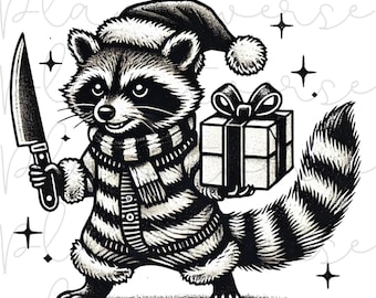 PNG selvaggio ma festoso, PNG di Natale, PNG di procione, Procione vintage, PNG di procione divertente, PNG di procione carino, Meme divertente di procione, Carino ma selvaggio