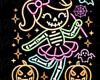 Neon Halloween Png, Halloween Skelett PNG, Tanzendes Skelett, Halloween Kürbis, Halloween Skelett Png, DTF, Halloween Clipart