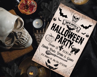 Vintage Halloween Party Invitation, Instant Download, Canva Editable Template, Instant Download, Printable Halloween Invite for Adults