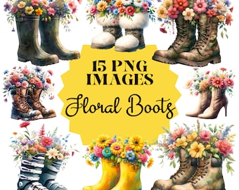 Floral Boots Clipart Bundle, Hello Spring, Clipart PNG, Floral Clipart, Spring graphics, Transparent Background, Commercial use, Spring PNG