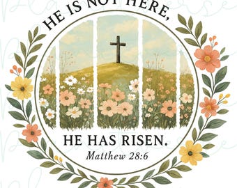 He is Risen PNG, Matthew 28:6 PNG, He is Risen PNG Toddler, He is Risen Png Wildflower Png Spring, Easter Religious Png,Christian Easter Png