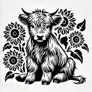 Highland Cow PNG, Highland Cow, Cow With Sunflowers PNG, Black Highland Cow Clipart, Highland Cow Sublimation, Highland Cow Gifts, Western