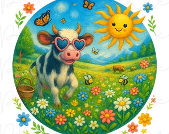Spring Cow Clipart, Hello Spring PNG Designs, Spring Clipart, Spring Flowers, Spring PNG, Transparent background, Cow Png, Digital Download