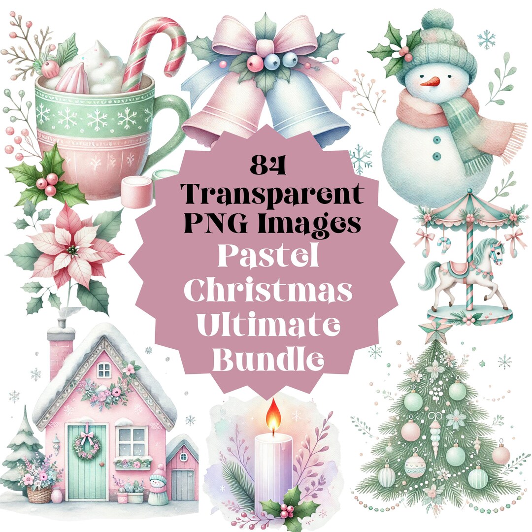 Pastel Christmas Clipart, Pastel Christmas PNG Bundle, Christmas ...