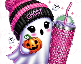 Fantasma fofo PNG, PNG de Halloween, Fantasma PNG, Sublimação de Halloween, Café PNG, Chique PNG, Fantasma Chique, Design de camiseta de Halloween PNG, DTF PNG
