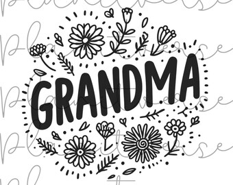Grandma PNG, Mama PNG, Mothers Day PNG, Doodle Art, Floral Png, Flower Png, Gift for mom, Floral Mama Png, Wildflowers Png, Floral Grandma