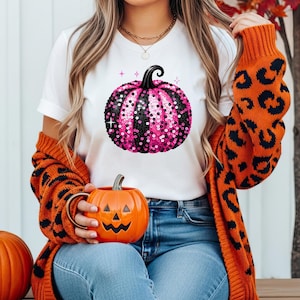 Calabaza rosa y negra con lentejuelas PNG, PNG de Halloween, Calabaza brillante, Diseño POD de Halloween, Halloween rosa, Clipart de Halloween, Clipart de calabaza